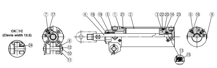 CK□1O40,50,63 Band mounting type of CK1 Pneumatic Rotation Clamping Air Cylinder